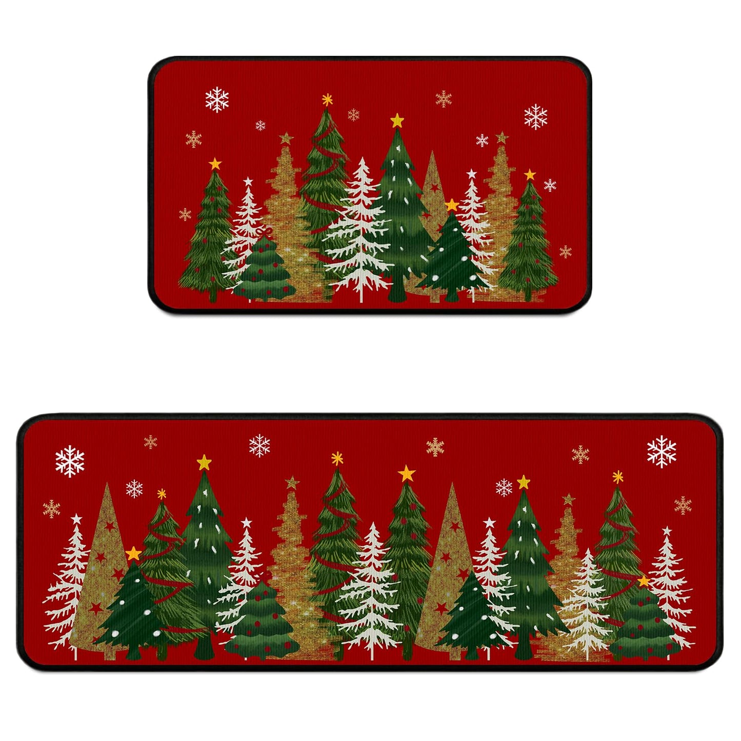 Lingcetger Christmas Kitchen Mats for Floor,Xmas Tree Kitchen Rugs Sets of 2,Red Christmas Non-Slip Kitchen Decor Floor Rug Home Decoration Doormat