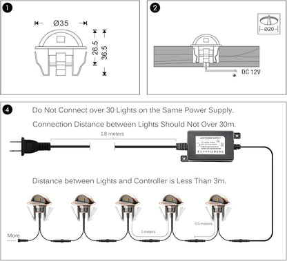 LED Deck Stair Lighting Kit, Low Voltage Patio Deck Lamp IP65 Φ1.38 Indoor Outdoor Wood Recessed Yard Garden Patio Step Landscape Pathway Decor Lights, Bronze (Warm White, Pack of 10)