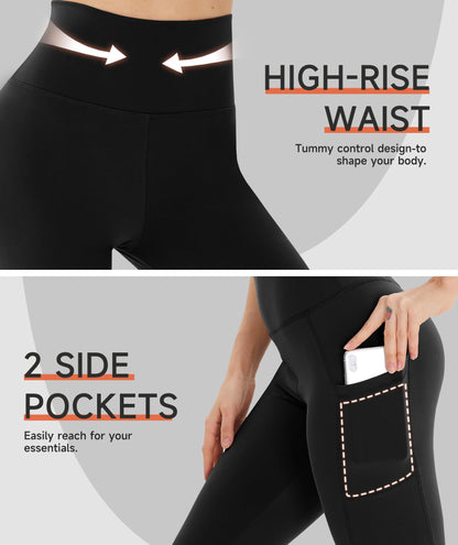 GAYHAY Capri Leggings for Women with Pockets - High Waisted Tummy Control Soft Yoga Pants for Workout Running Cycling Pink
