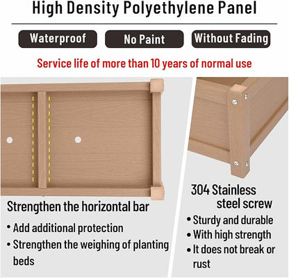 HDPE Raised Planter Box Outdoor,Rot-Resistant and Non-Cracking,Raised Beds for Gardening 29.5 * 14.4 * 9.8 in for Yard,Lawn,Outdoor Planter Boxes Rectangle with Drainage Holes Brown