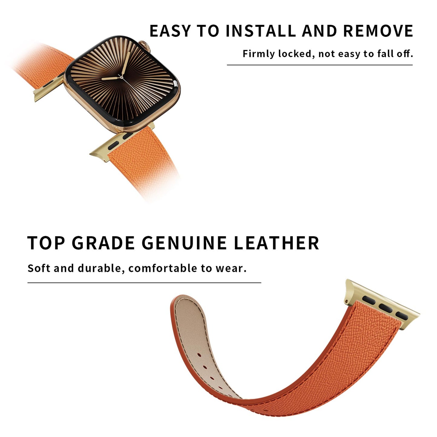 Designer Genuine Leather Band Compatible with Apple Watch Ultra/SE/Series 10/9/8/7/6/5/4/3/2/1 (49mm-38mm), Magnetic Buckle Replacement Strap for Men & Women