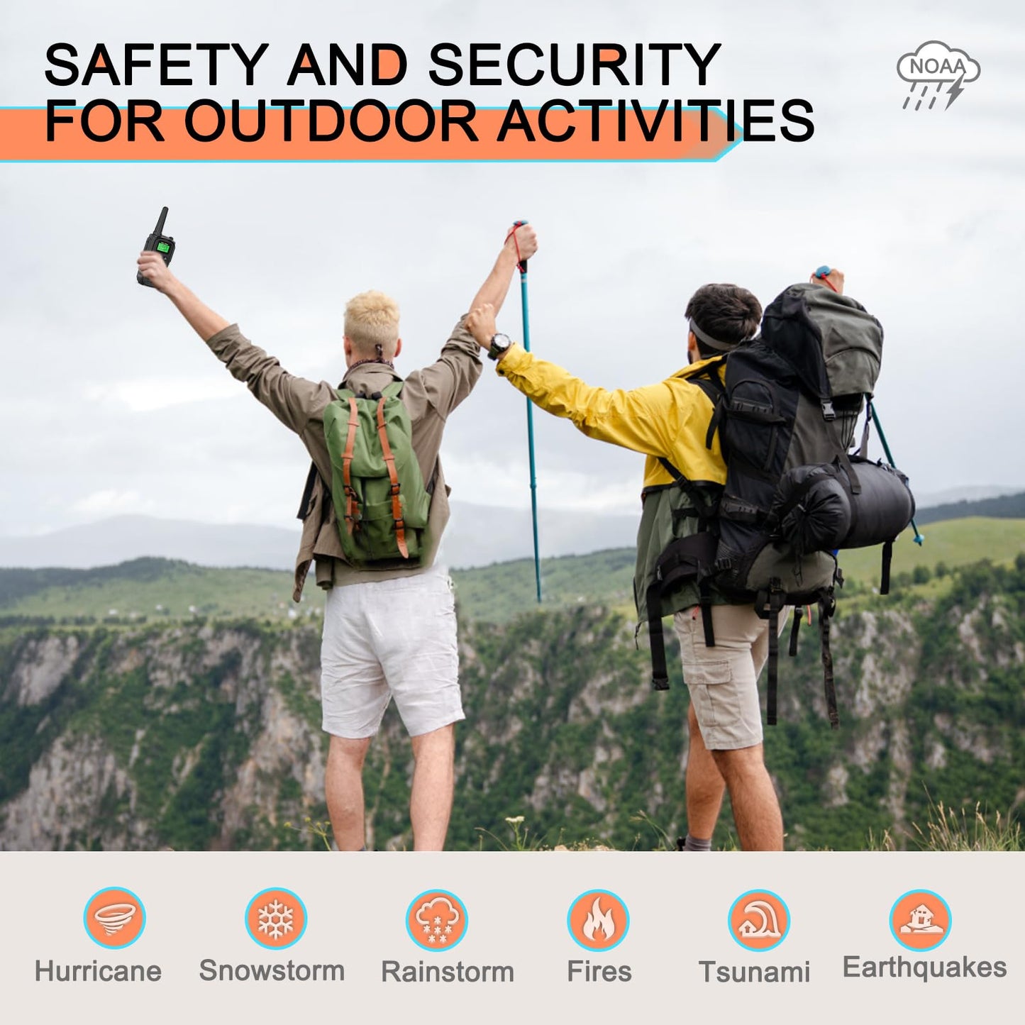Walkie Talkies Long Range for Adult, MT10 Rechargeable Walkie Talkies FRS Two Way Radio, NOAA, 1200mAh Li-ion Battery USB-C Cable, LED Flashlight, VOX Walkie Talkie for Hiking Camping 2Pack