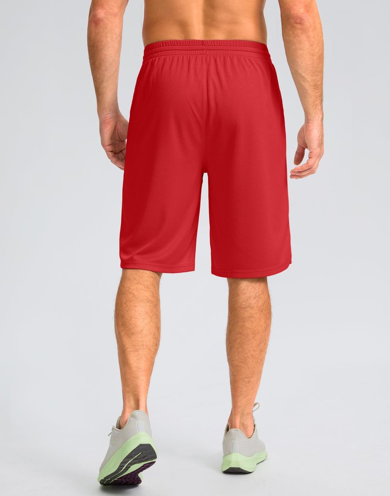 Men's Athletic Shorts with Pockets 9" / 11" Long Basketball Shorts Lightweight Quick Dry Gym Workout Shorts for Men(Red,M)