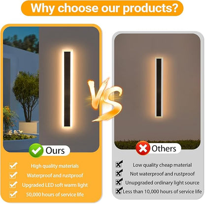 2 Pack 39 Inch Black Outdoor Wall Light 3000K Modern Exterior Wall Sconce Long LED Linear Exterior Lights for Patio Garage Garden