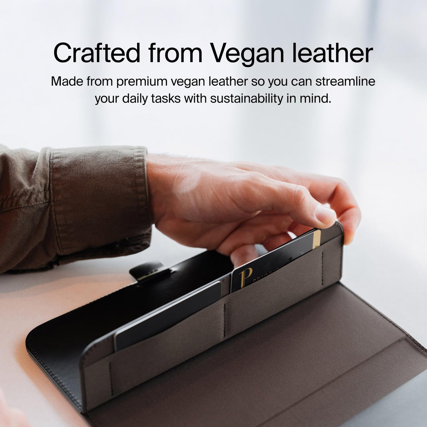 Orbitkey Compendium – Premium Vegan Leather & Recycled Fabric – Leather-Free Notebook Cover - Elastic Cord Closure, Hidden Card Slots & Pen Holder – Professional Organizer & Document Folio (Black, A4) [Office Product]