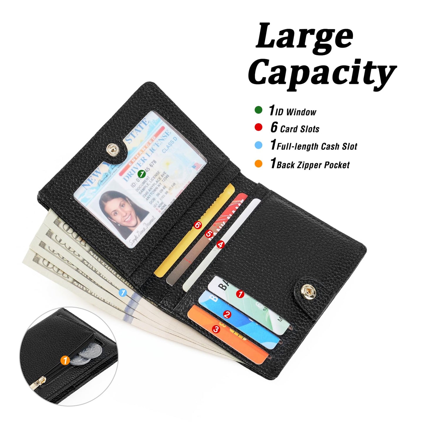 GOIACII Women's Small Bifold Cute Bow Wallet Rfid Blocking Ladies Card holder Wristlet with Zipper Coin Pocket Black