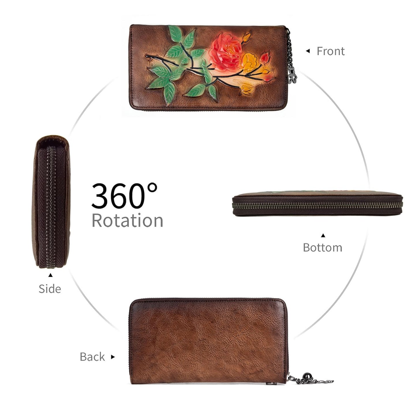 SHARPAD Wallet Genuine Leather for Women - with RFID Blocking Card checkbook ID Slot Large Capacity Vintage style (gardenia coffee)