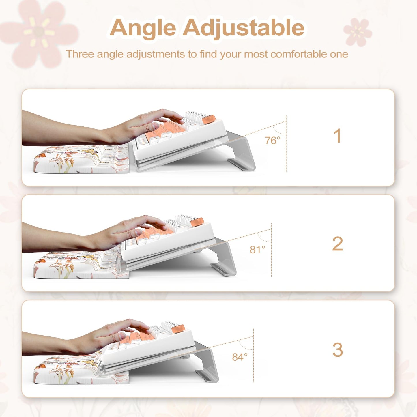 AnyShock 2 in 1 Acrylic Computer Keyboard Holder with Soft Wrist Rest, Butterfly Keyboard Wrist Pad, 3-Level Height Adjustment for Ergonomic Typing, Wrist Rests for Office (White)