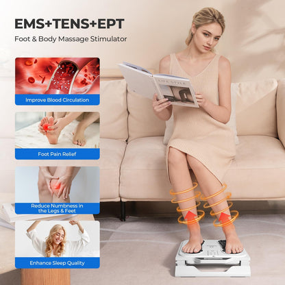 KNQZE Foot Massager for Neuropathy, Rechargeable TENS EMS Foot Nerve Circulation Stimulator with 10 Modes 50 Intensities, 4 Body Pads, Relieve Cramps, Plantar Fasciitis, Gifts for Mom Dad