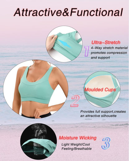 RUNNING GIRL High Impact Sports Bras for Women,Racerback Green Bra Workout Crop Tank Tops Longline Sports Bra Push up(WX2667 Green M)
