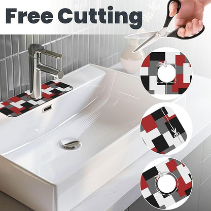 Grey Black White Plaid Square Red 15" X 5.5" Kitchen Sink Splash Guard Faucet