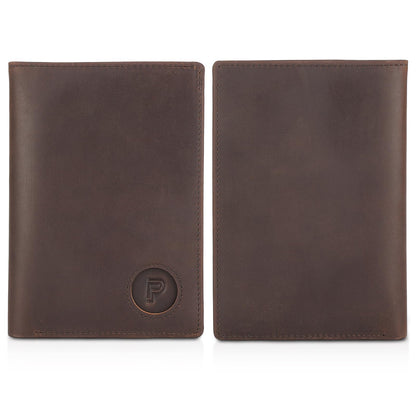 Polare Functional RFID Blocking Leather Passport Holder Travel Bifold Wallet For Men (Dark Brown with AirTag Slot)