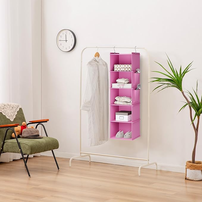 YOUDENOVA Hanging Closet Organizer, 5-Shelf Closet Hanging Storage Shelves