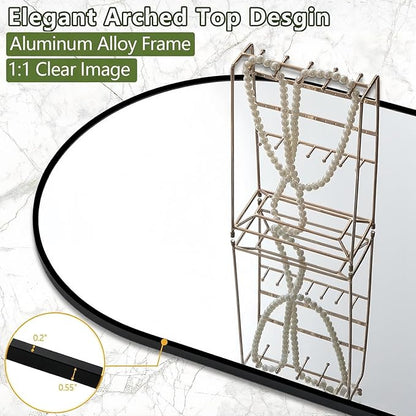 Full Length Mirror, Oversized 81"x41" Arched-Top Floor Mirror, Free Standing Mirrors, Modern Full Body Mirrors with Aluminum Alloy Frame for Bedroom,Living Room, Black