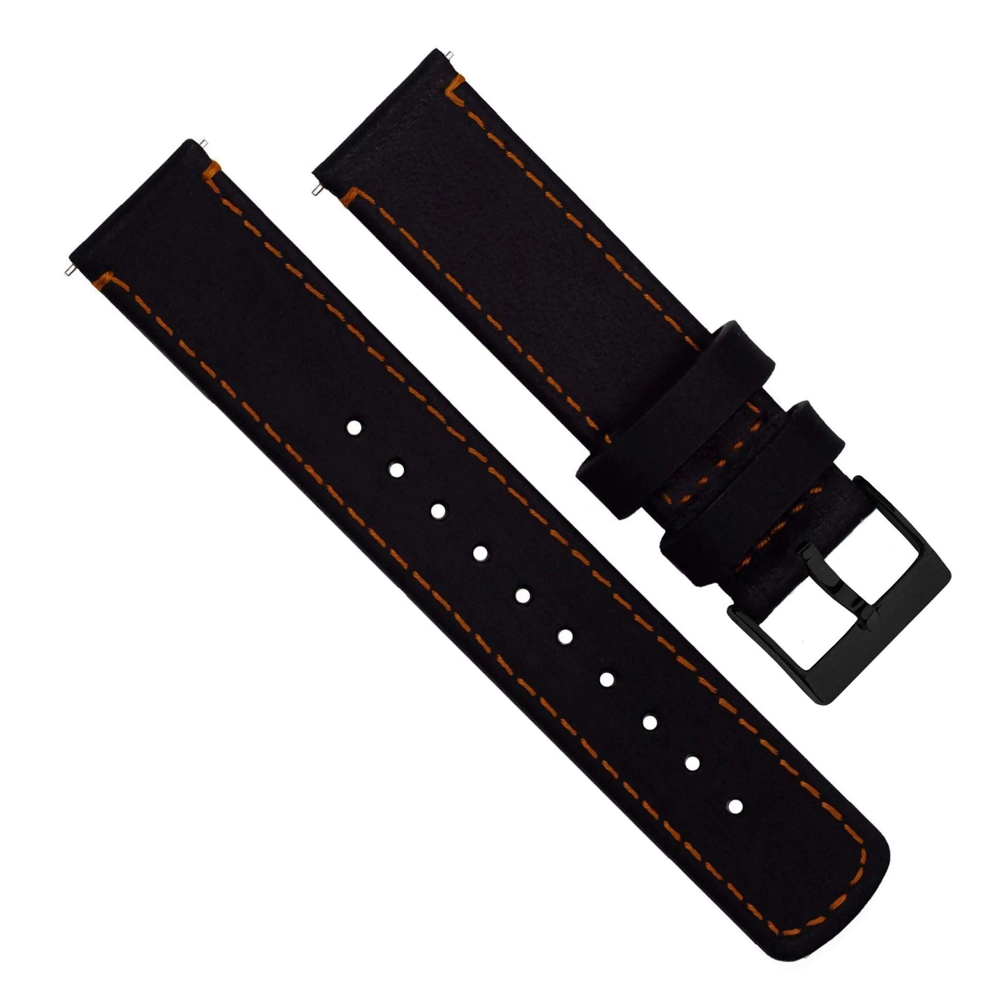 BARTON WATCH BANDS 18mm Black/Orange Stitching Quick Release Leather Black Buckle Watch Band Strap