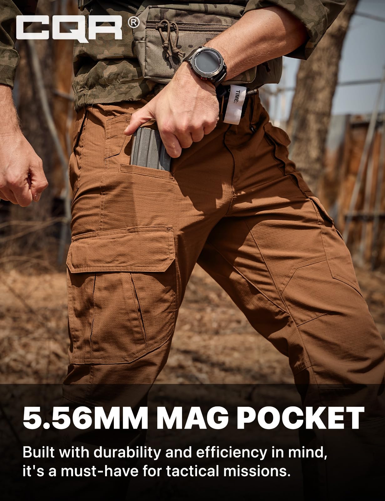 CQR Men's Tactical Pants, Water Resistant Ripstop Cargo Pants, Lightweight EDC Work Hiking Pants, Outdoor Apparel, Duratex Mag Pocket Copper Brown, 44W x 30L