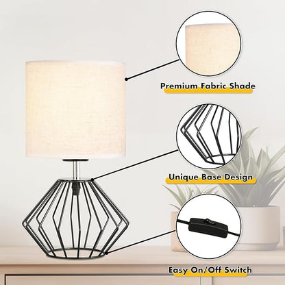 Hamilyeah Bedside Lamps Set of 2 with On/Off Switch, Black Industrial Table Lamps for Night Stands with Beige Linen Fabric Shade