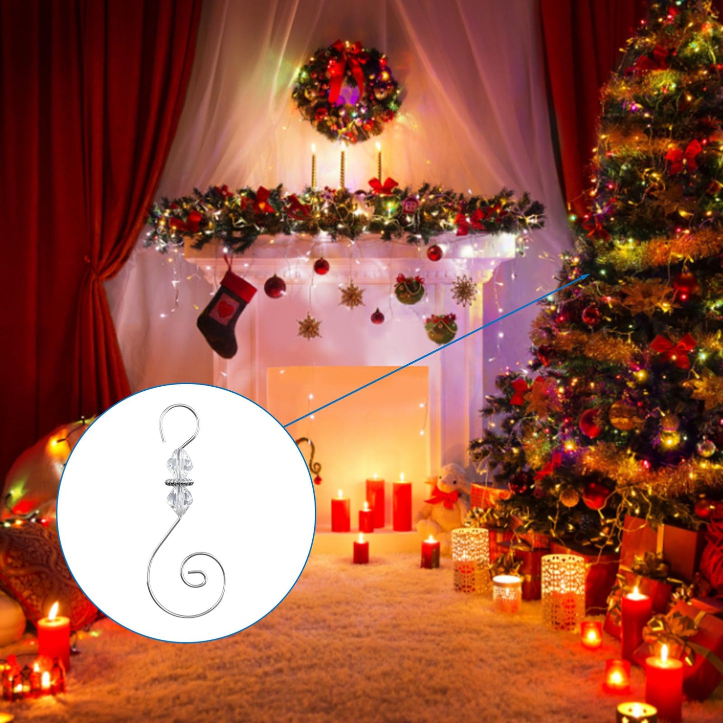 INCREWAY Ornament Hooks, 30 PCS Silver S-Shaped Hangers Hook Swirl Christmas Tree Hanger Metal Hooks with Crystal Beaded