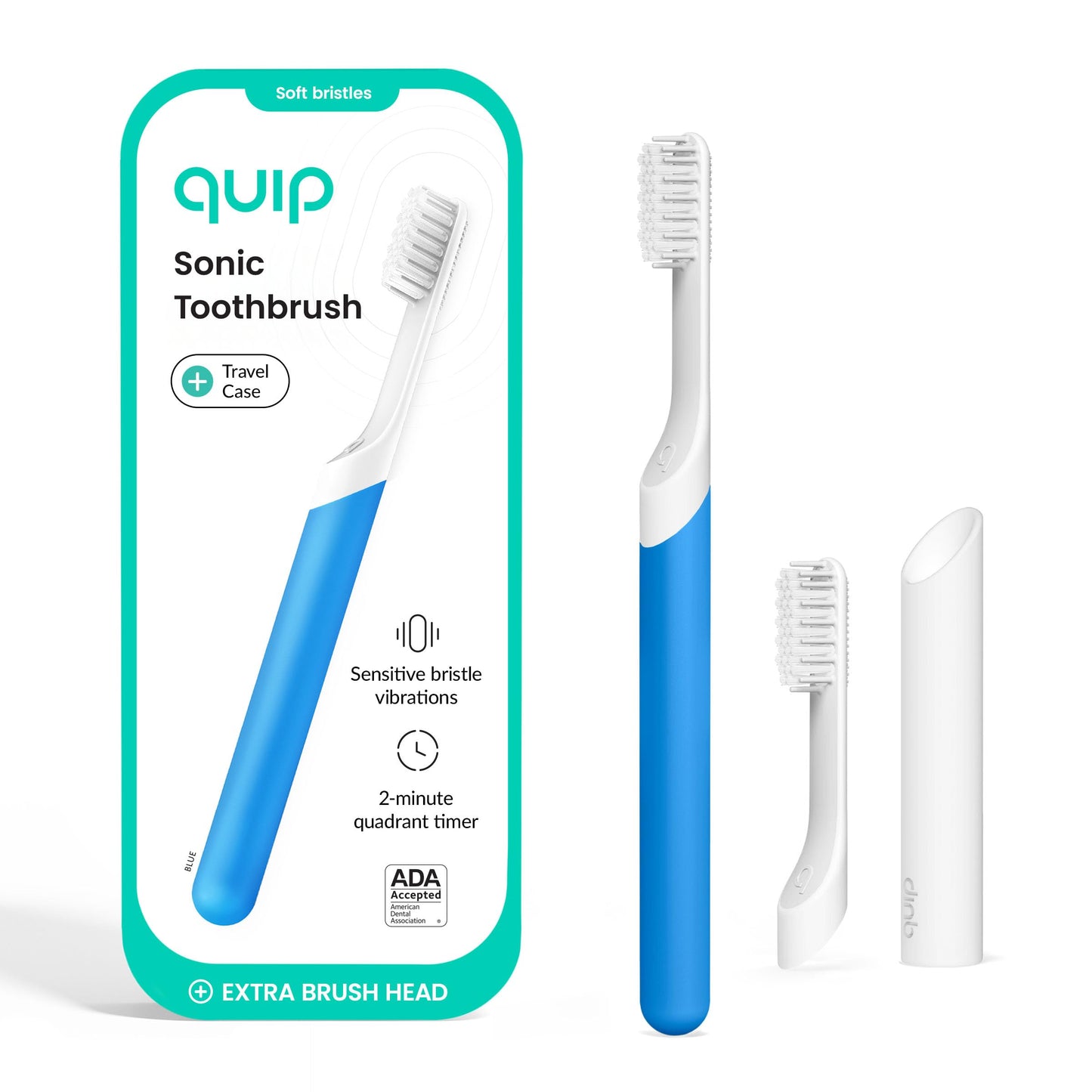 Quip Sonic Electric Toothbrush for Adults - Time Travel & Soft Bristles with Travel Case & Replacement Brush Head - 3 Month Battery Life, Plastic Handle - Magenta