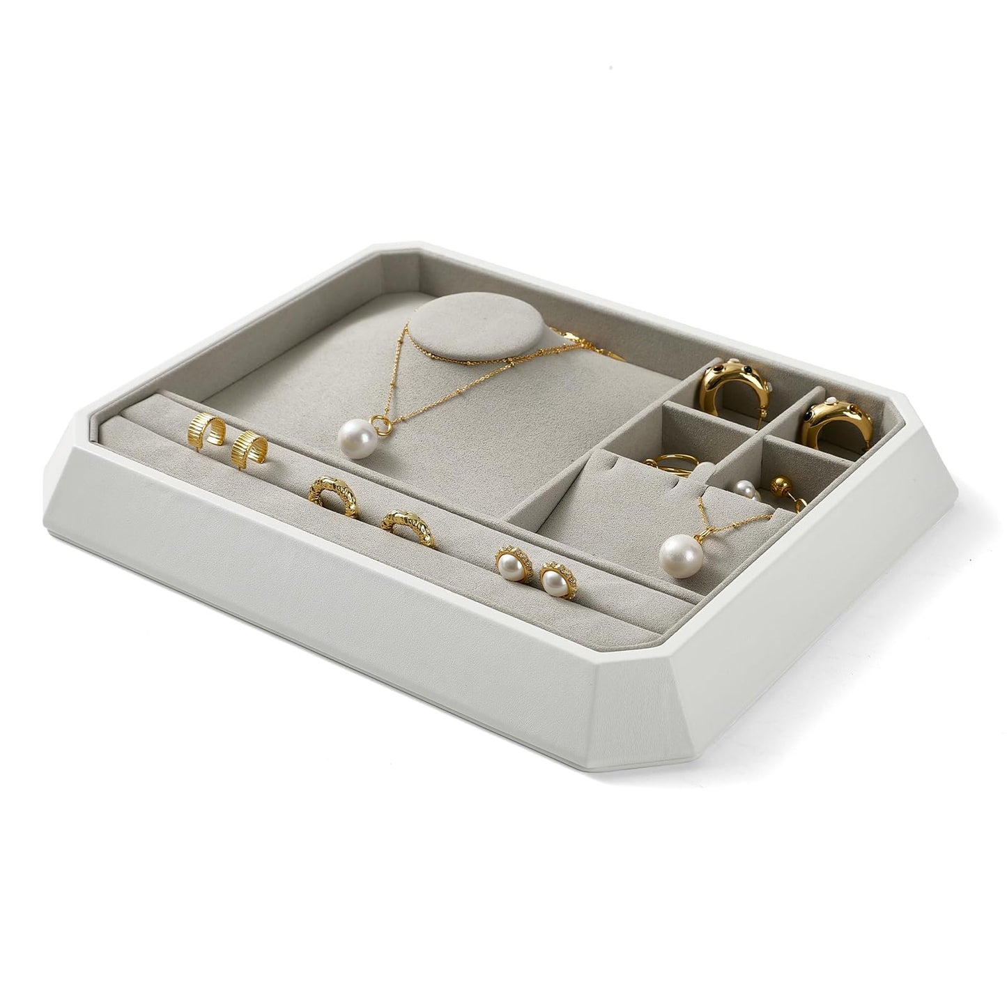 Woodten PU Leather Multifunctional Jewelry Display Tray Stackable Jewelry Organizer Tray for Accessory Trade showcase(Grey)