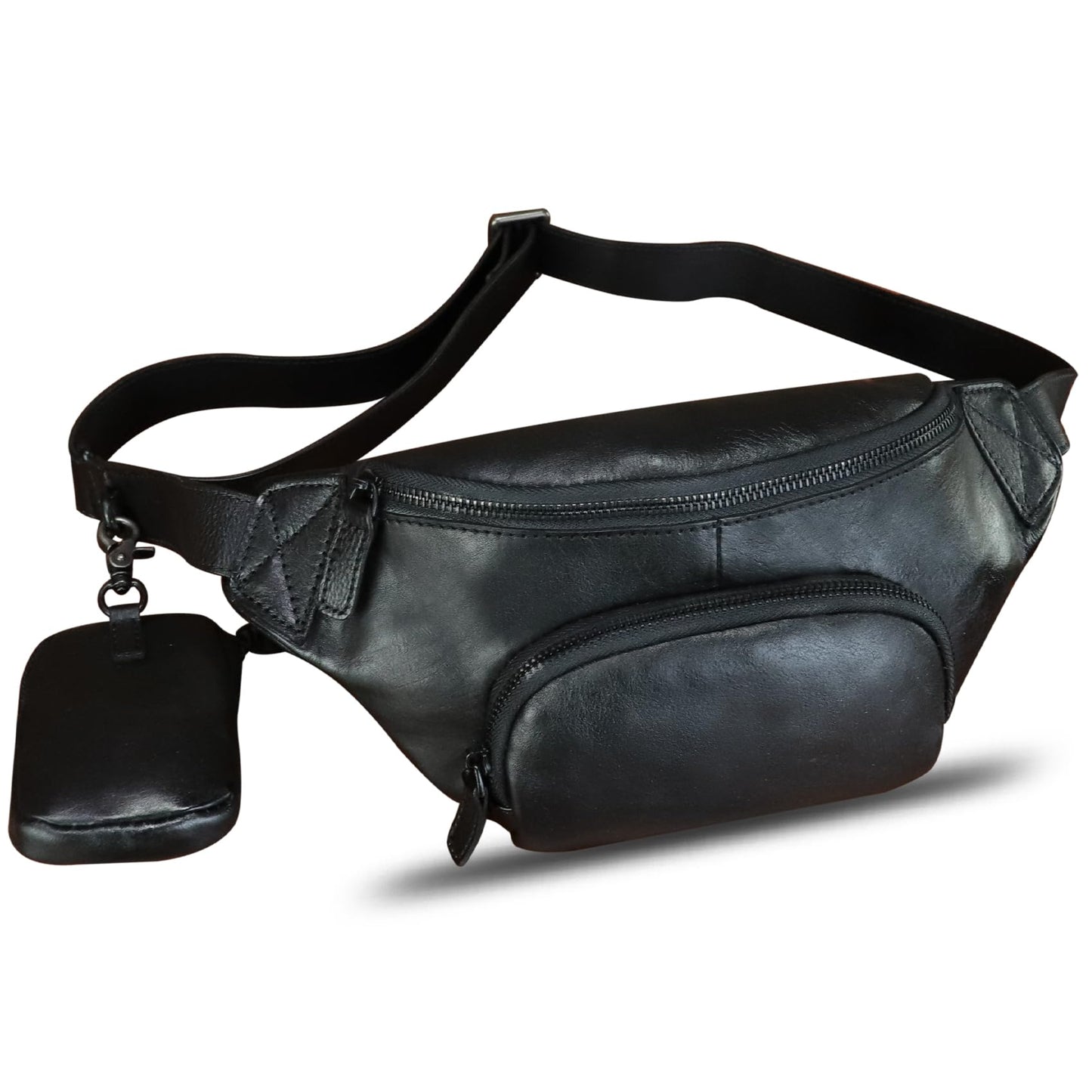 Genuine Leather Waist Bag Hip Bag Fanny Packs for Women and Men Real Leather Fanny Bag Sling Bag Crossbody Bags Chest Purses (Black)