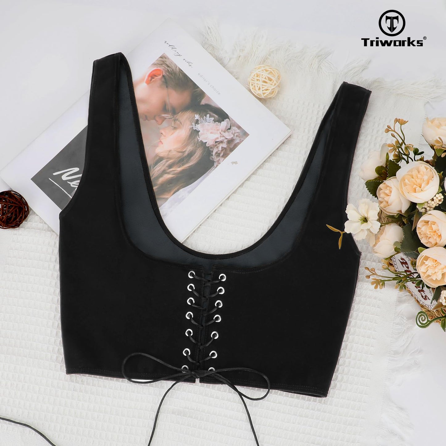 TRIWORKS Lace Up Corset Bustier Women's Waist Trainer Belt Tank Steampunk Underbust Velvet Corset
