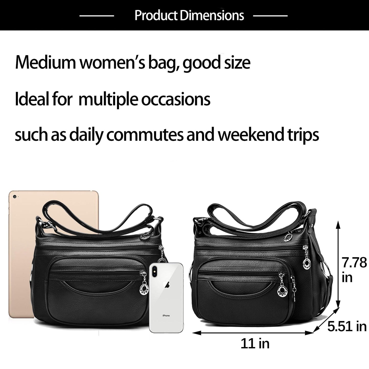 XSDTYYLQ Handbags for Women 2026,Black Crossbody Purse,Lightweight Leather Shoulder Bag(Classic Black)