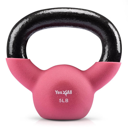 Yes4All Kettlebell, 5-65 LB Neoprene Coated Cast Iron Kettlebells, Wide Grip Handle & Flat Bottom for Swings, Squats, Deadlifts, Push Ups & Full Body Training at Home Gym - Single & Set