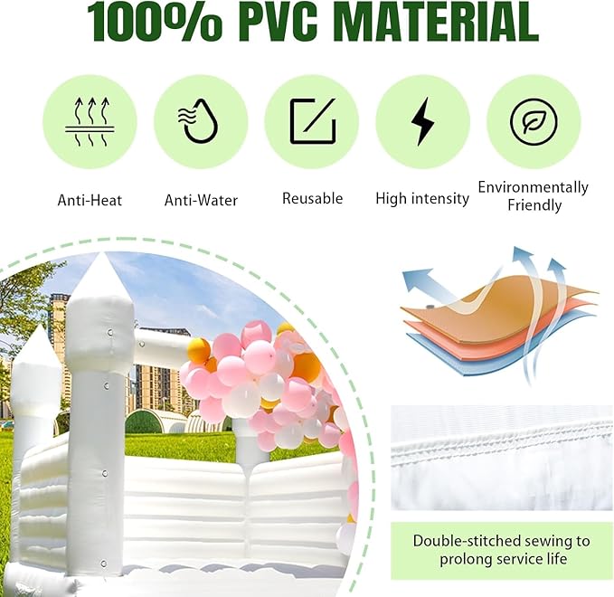 White Bounce House Castle with Air Blower 13FT, PVC Inflatable Bouncy Castle White Jumper Bouncy Castle Wedding Decorations Jumping Bed for Party Birthday(13FT x 11.5FT x 10FT)