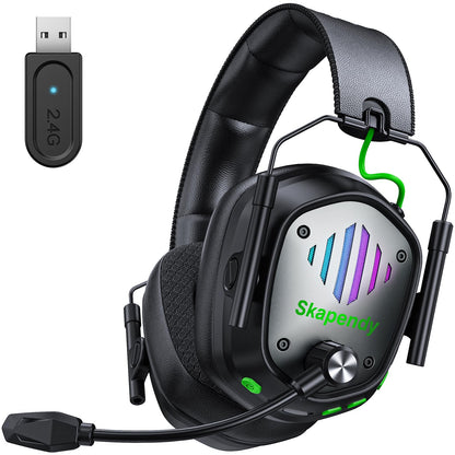 Skapendy VK81 2.4GHz Wireless Gaming Headset for PS5, PS4, PC - Bluetooth Gaming Headphones with Noise Canceling Mic, Low Latency, Stereo Sound, 50+Hr Battery, RGB Headset Game Boy Accessories, Black