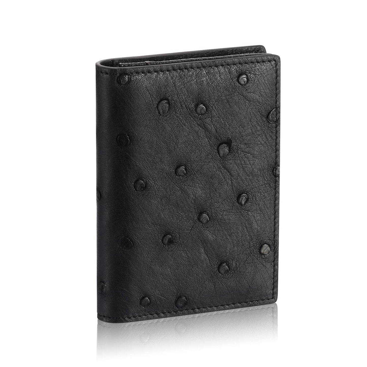 HISCOW Leather Business Card Case Holder for Men & Women, Italian Calfskin (Ostrich Black)