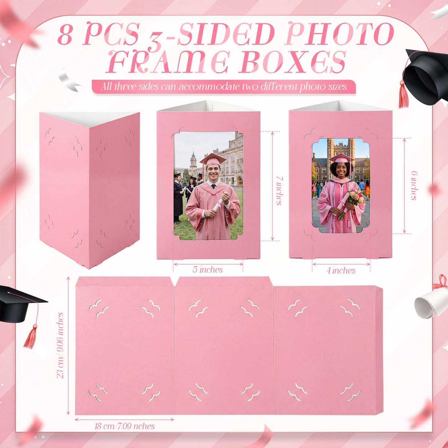 Yinder 16 Pcs 2026 Graduation Centerpieces Decoration Rose Gold and Pink 6/7 Inch Photo Display Frames Box Glitter Metallic Foil Spray Star Tabletop Decor for Class of 2026 Grad Party Decorations