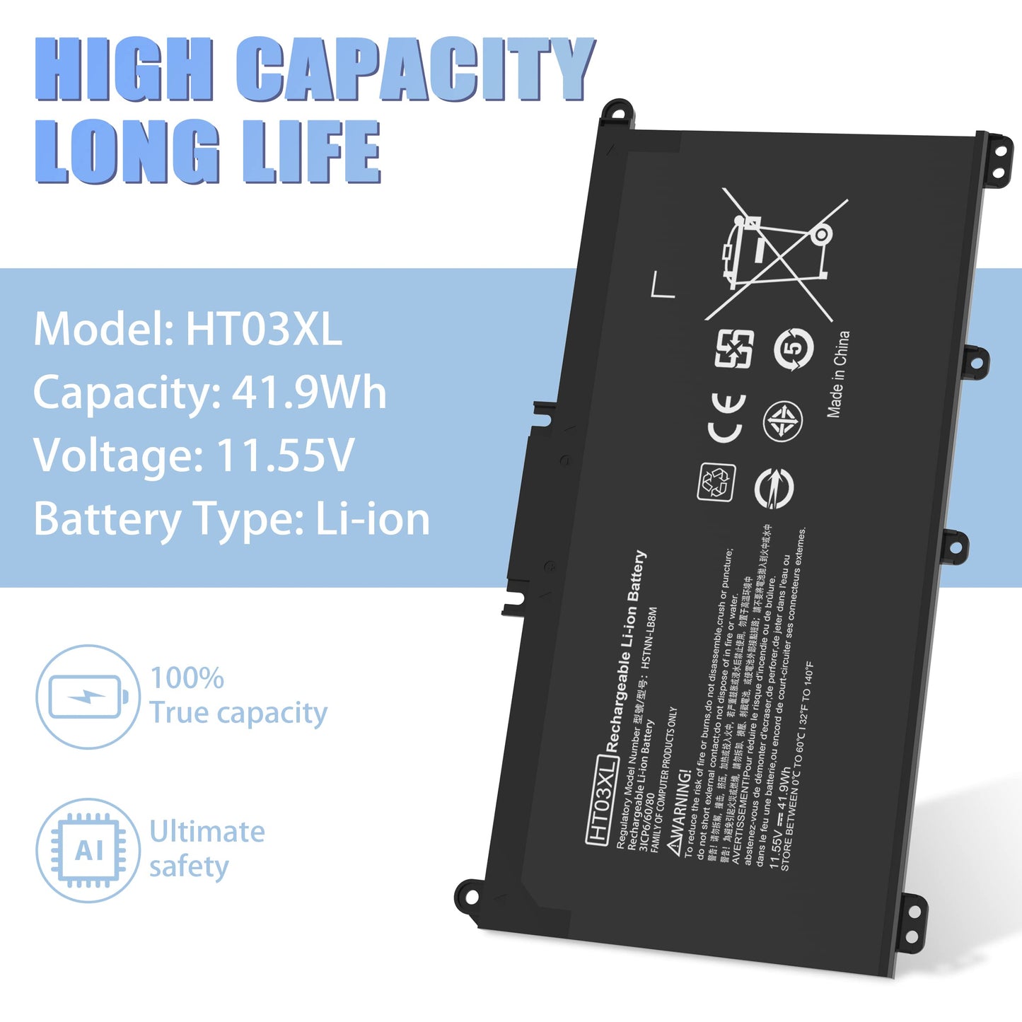 VNYUNQWE HT03XL L11119-855 Laptop Battery Replacement for HP Pavilion 15-DA 15-DB 15-DW 15-CS 15-DY 17-by 17-CA 14-CE 14-CF 14-DF 14-DQ 14-DK Series 15-CS0053CL 15-DA0014DX HSTNN-UB7J HT03041XL