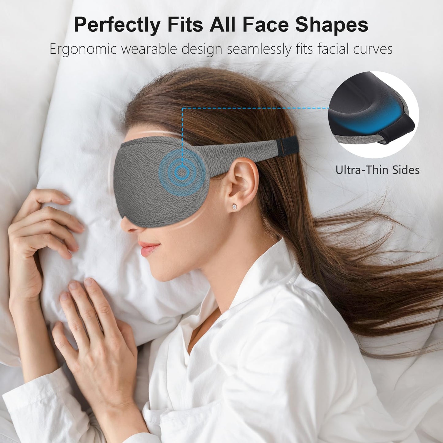 Gritin 100% Blackout Sleep Eye Mask for Women Men, Zero Pressure Sleeping Mask - Ergonomic Design 3D Cutout Eye Movement and Eyelash Friendly Night Blindfold, Ultra Soft Comfortable for Sleeping