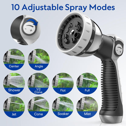 Retractable Garden Hose Reel, 1/2 in x 125 ft Wall Mounted Hose Reel, 10-Pattern Spray Nozzle, Any Length Lock/Slow Return System/Wall Mounted/180°Swivel Bracket