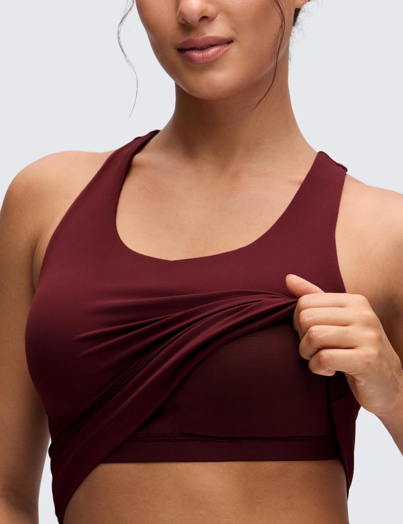 CRZ YOGA Butterluxe Workout Racerback Tank Tops for Women - Padded Athletic Spandex Yoga Shirts with Built in Bra Red Merlot X-Large