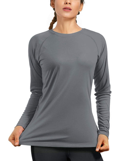 isnowood Womens Long Sleeve Rash Guard, UV UPF 50+ Sun Protection Shirts, Quick Dry Lightweight Tops for Swimming Workout Hiking Running Gray