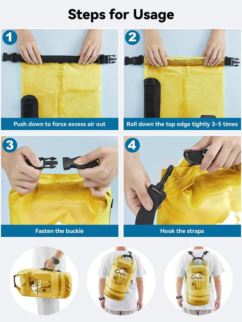 HEETA Dry Bag Waterproof for Women Men, Roll Top Lightweight Dry Storage Bag Backpack with Phone Case for Travel Swimming Boating Kayaking Paddle Board Camping Beach Accessories (Yellow, 30L)