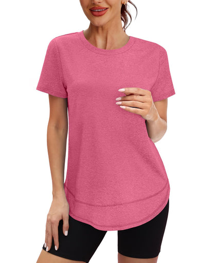 Summer Tops for Women 2026 Short Sleeve Workout Clothes Athletic Shirts Pilates Outfits Camisetas Deportivas para Mujer Red L