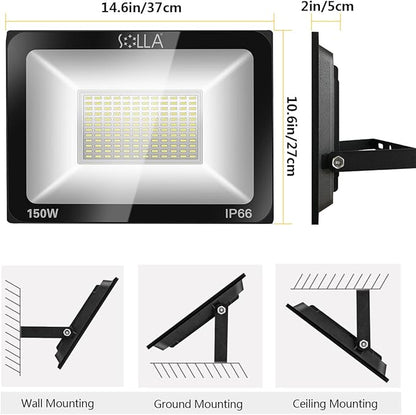 2 Pack 150W LED Flood Light, IP66 Waterproof, 12000lm, 800W Equivalent, Super Bright Outdoor Security Lights, 3000K Warm White, Outdoor Floodlight for Garage, Garden, Lawn and Yard