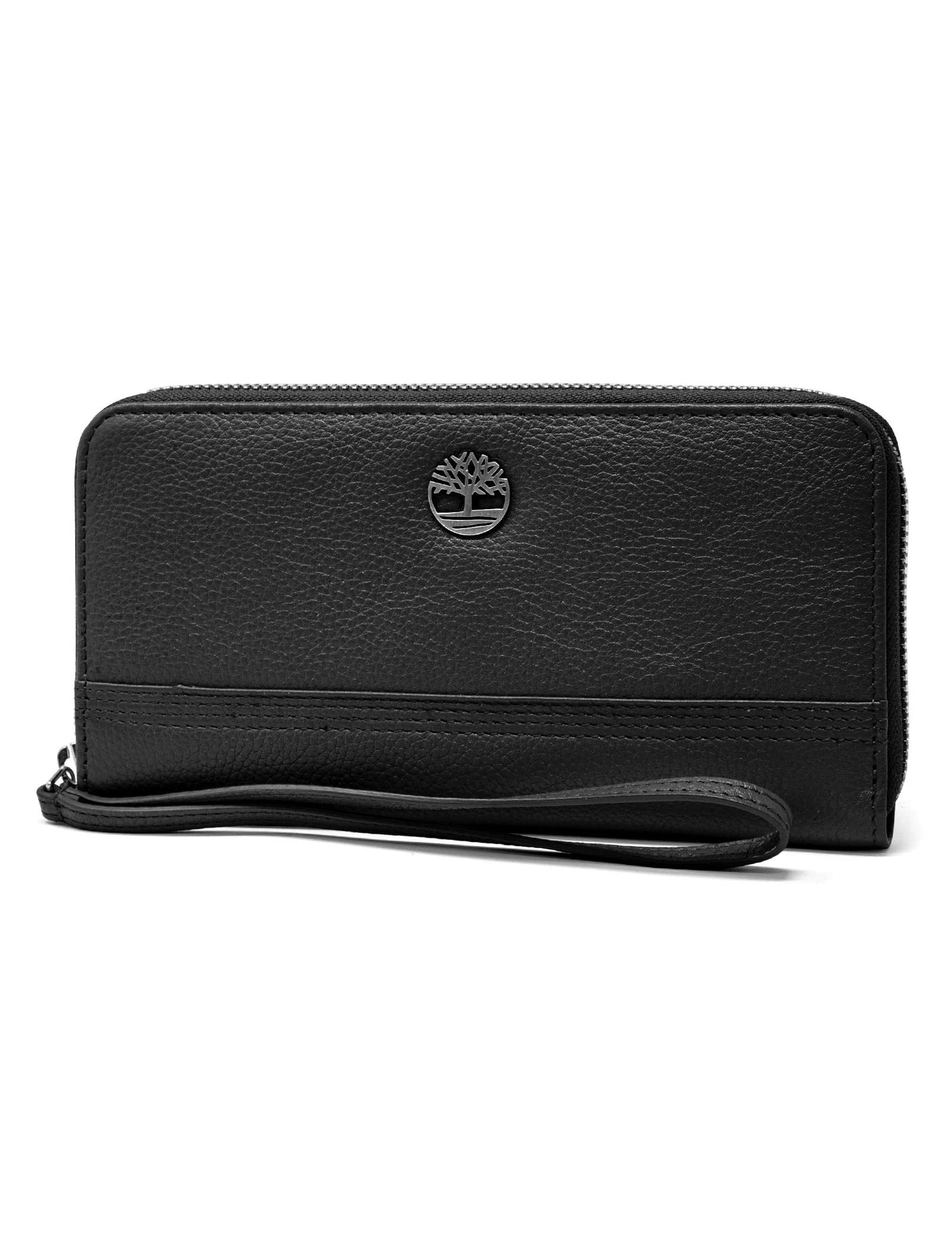 Timberland Women's Leather Rfid Zip Around Wallet Clutch With Wristlet Strap, Black (Pebble), One Size