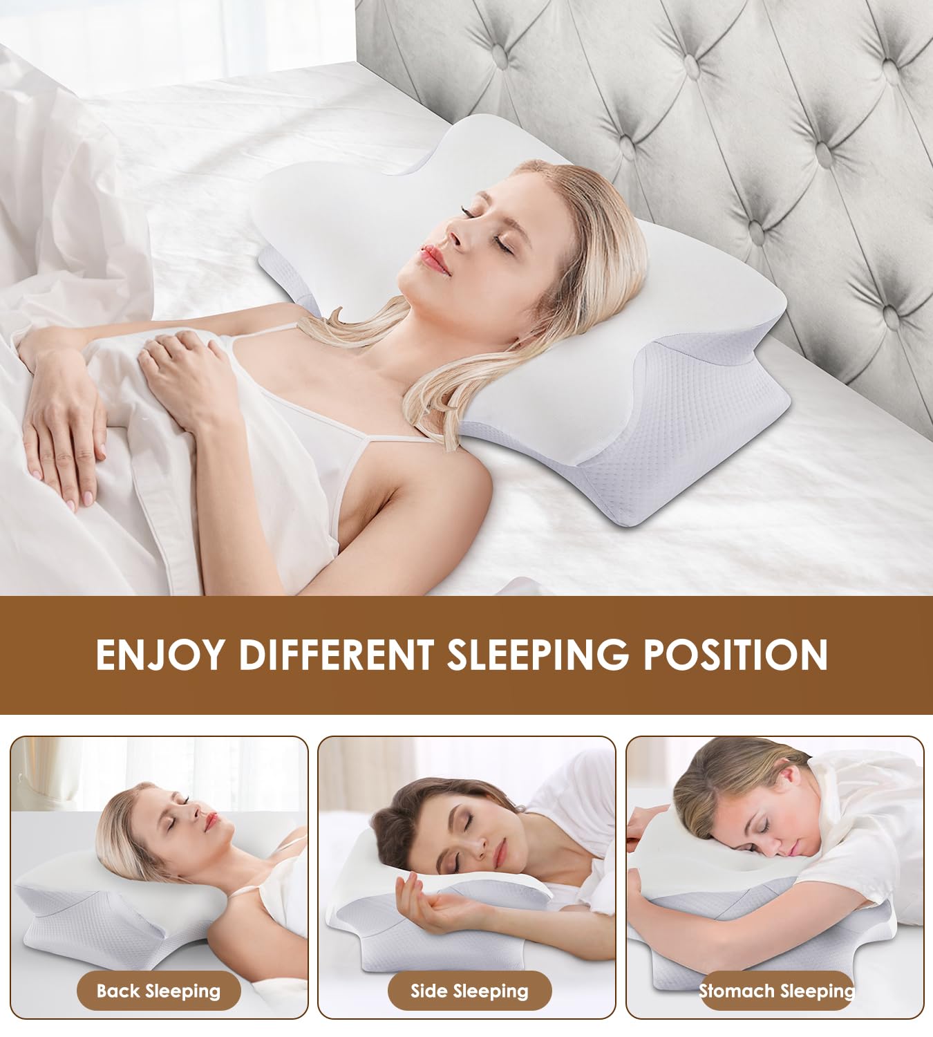 Cervical Pillow for Neck and Shoulder, Ergonomic Contour Memory Foam Pillows for Sleeping, Cooling Neck Support Pillow for Back Stomach Side Sleeper Dark Grey