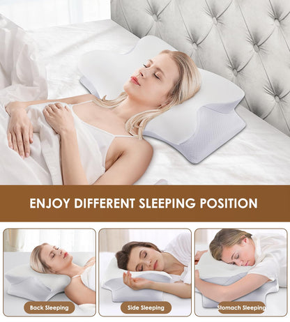 Cervical Pillow for Neck and Shoulder, Ergonomic Contour Memory Foam Pillows for Sleeping, Cooling Neck Support Pillow for Back Stomach Side Sleeper Dark Grey