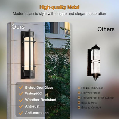 ALVIME 15 inch Large Outdoor Wall Sconce, Exterior Lighting Fixtures, Waterproof Modern Outdoor Wall Light, Black Outside Sconce Lights for House, Entryway, Patio, Garage, E26 Base&Etched Opal Glass