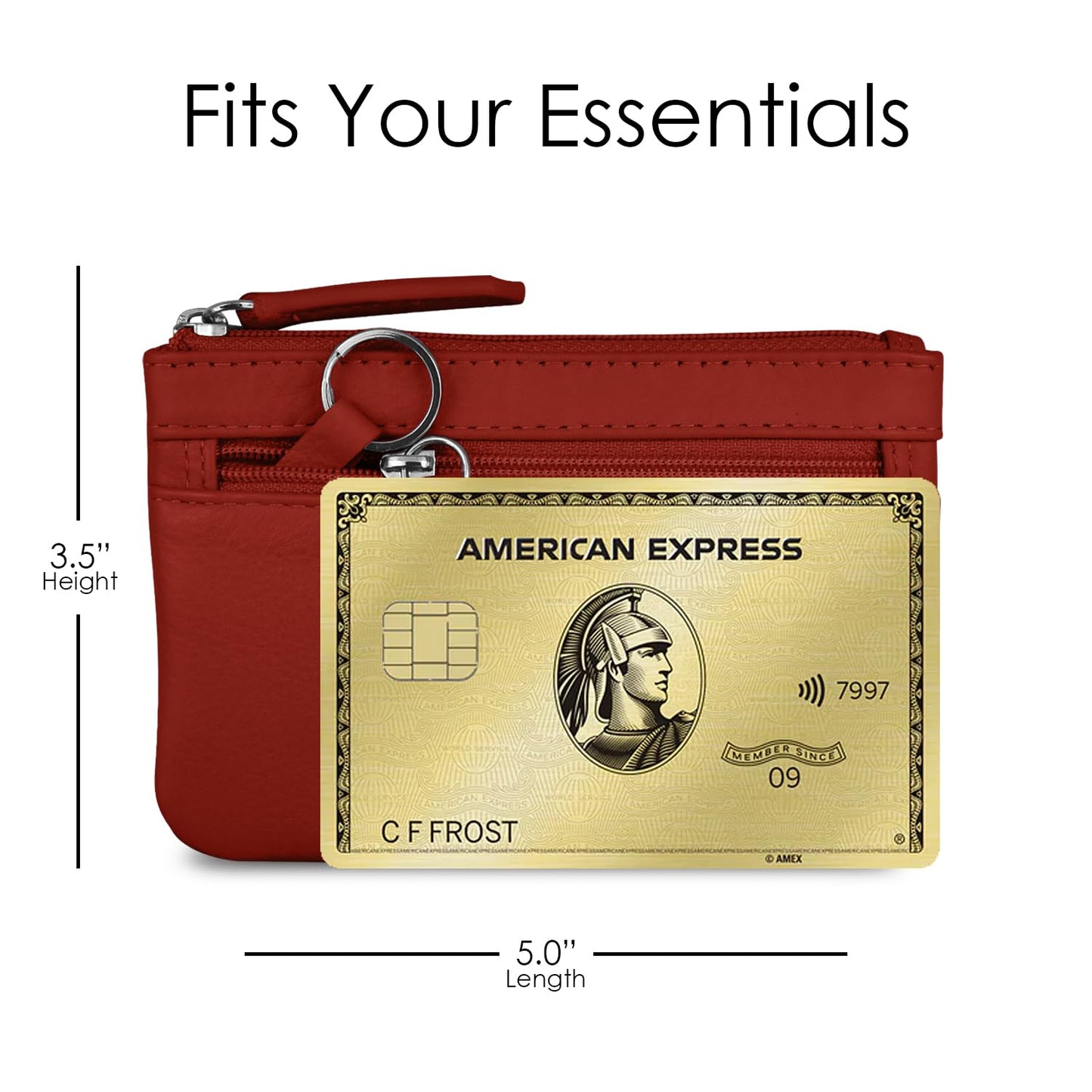 ili New York Mini Leather Coin Purse, Compact Genuine Leather Pouch with Key Ring & RFID Protection, Used for Coins, Keys and Cards, Ideal for Travel and Everyday Carry, Red