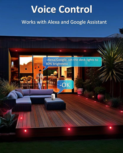 INDARUN Deck Lights Outdoor Waterproof 30 pcs, Φ1.22 RGB Smart 12V Low Voltage LED Recessed Deck Lighting with Remote, Work with Alexa/Google, Outdoor Step Stair Lights for Floor Landscape Lighting