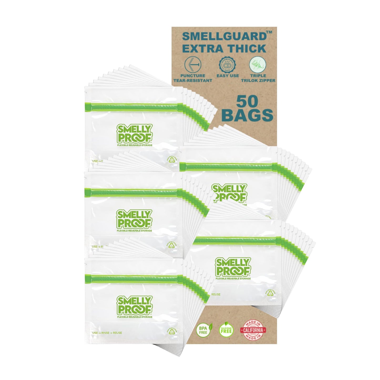 Smelly Proof 10 x Expandable Stand-Up & Fill REUSABLE Storage Bags for Food Designed & Mfg in US, NO PEVA, BPA FREE, Reusable Snack Bags, Dishwasher-Safe, Clear 3 mils STAND & FILL 6" x 4" - 10pk