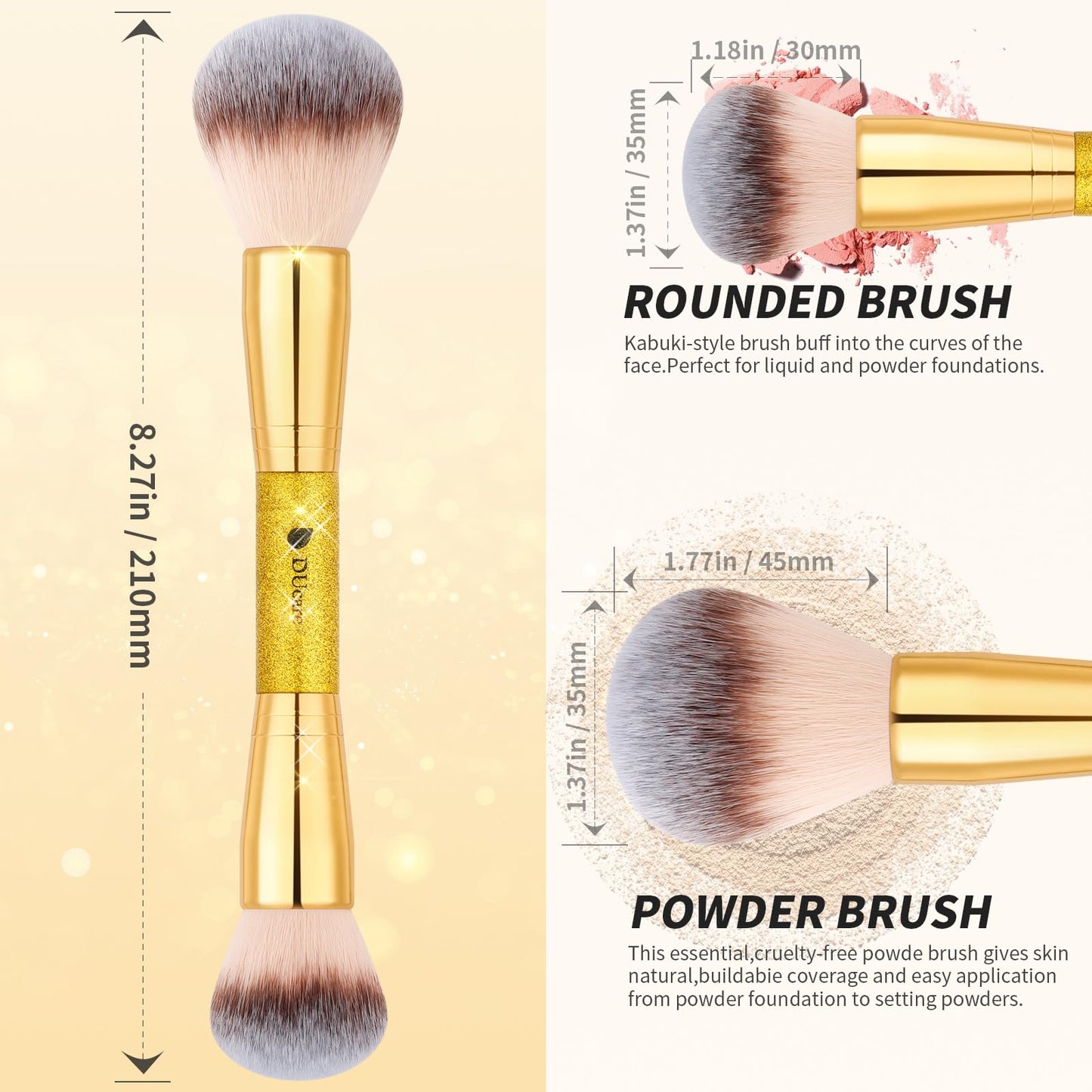 DUcare Foundation Brush Contour Bronzer Makeup Brush Double Ended Self Tanner Brush Sculpting Brush for Blending Liquid Powder Concealer Cream Cosmetics Blush Buffe