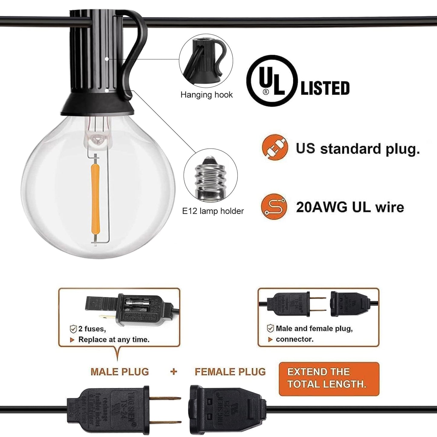 HISTAR Led String Lights Outdoor 30ft Patio Lights Waterproof with 27 G40 Shatterproof Bulbs, Connectable Globe String Lights for Outside, Backyard Balcony Bistro Party Cafe Lights