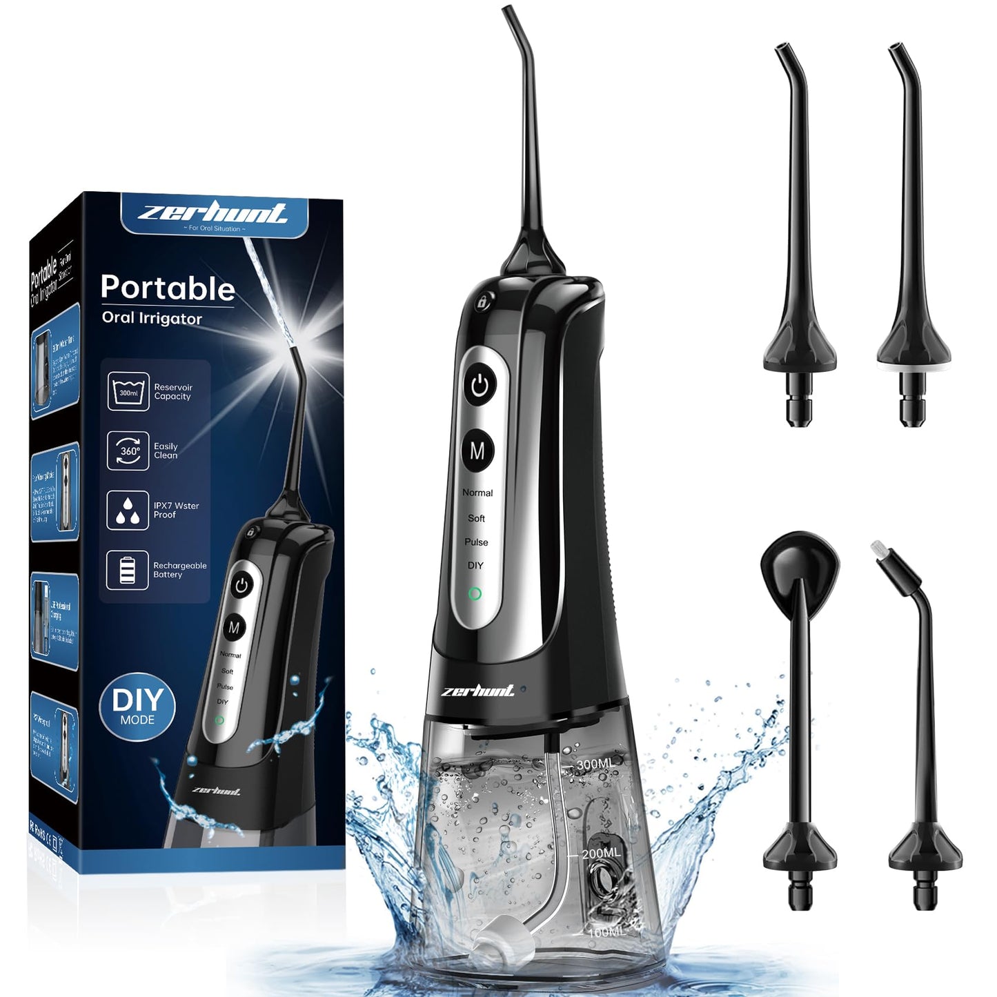 Water Flosser Pick for Teeth: 4 Modes Cordless Portable Water Flossers Teeth Cleaner Rechargeable 300ML IPX7 Waterproof Oral Irrigator Flossing Cleaning Picks for Home Travel